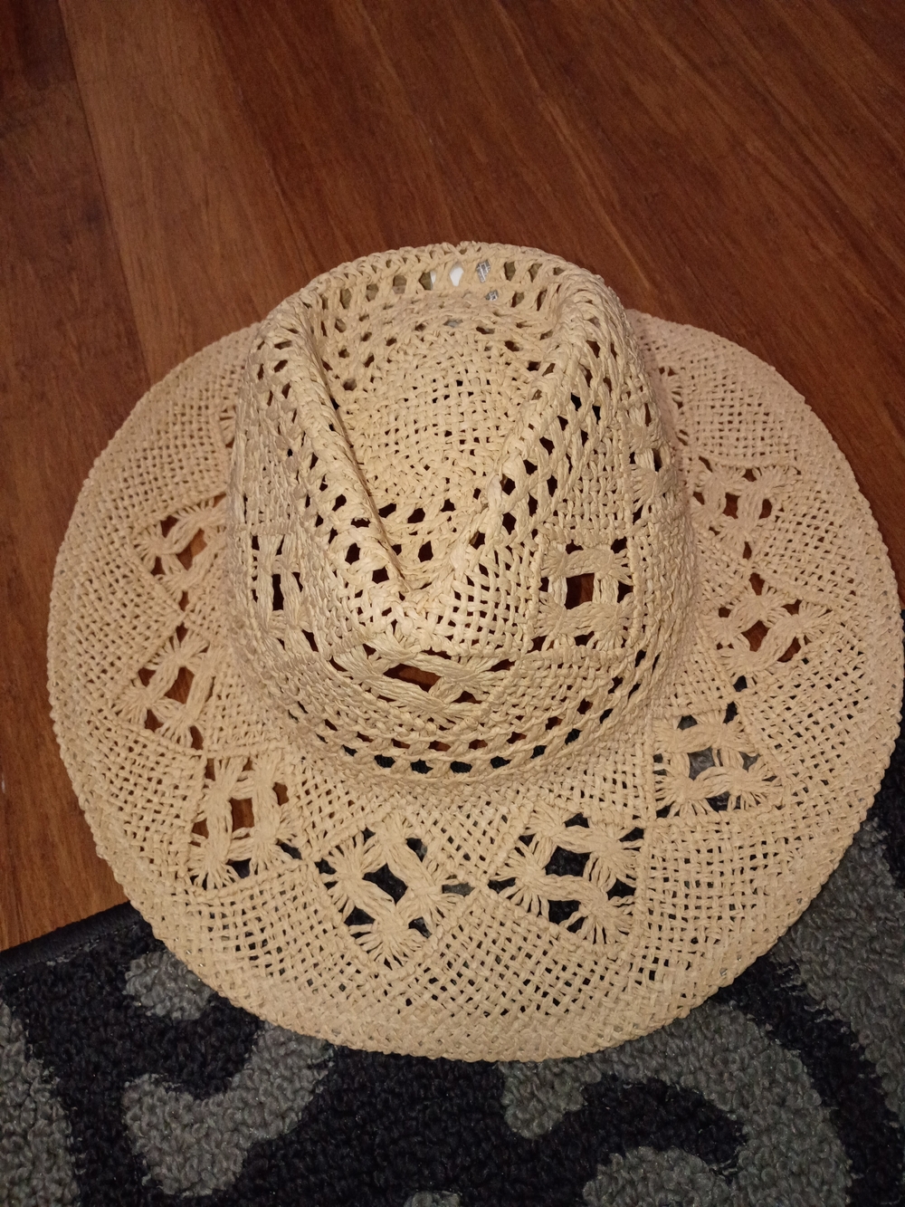 Crocheted Straw Sun Hat in Natural Beige